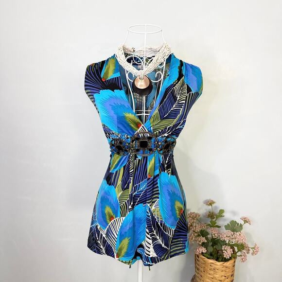 Gorgeous y2k vintage Caché blue tight babydoll tank top - Picture 2 of 6